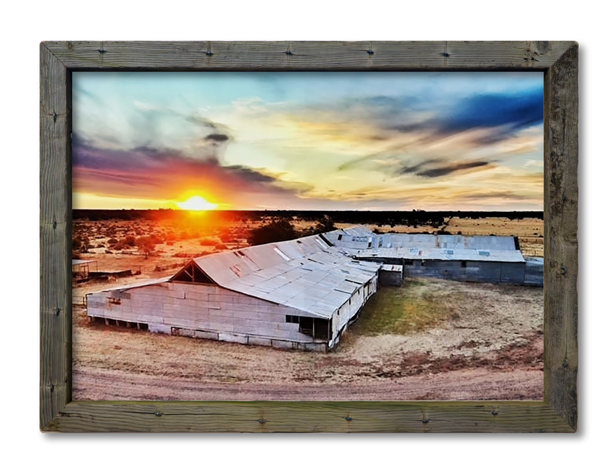 Sunset at Toganmain Woolshed